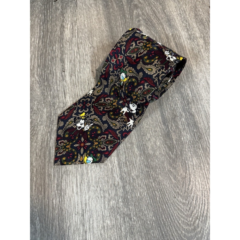 Vintage Mickey Mouse Donald Duck Goofey Men's Disney Store‎ Graphic Necktie Silk